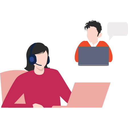 Woman working in customer support center Illustration