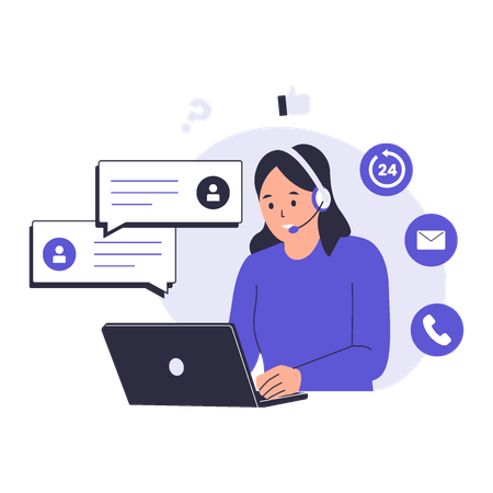 Woman working in customer support centre  Illustration