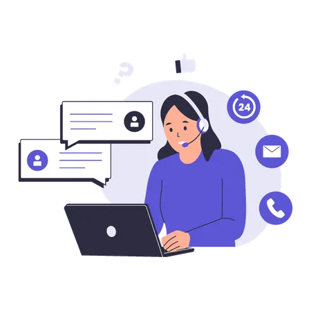 Woman working in customer support centre  Illustration