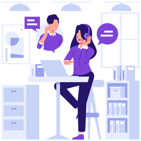Woman working in customer support  Illustration