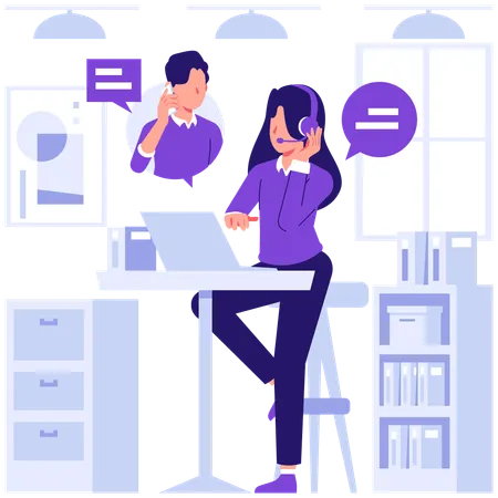 Woman working in customer support  Illustration