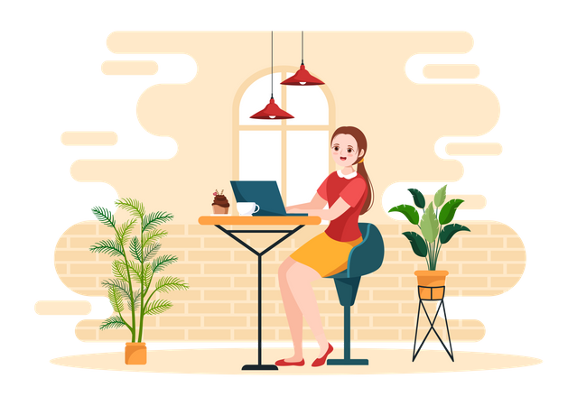 Woman working in cyber cafe  Illustration
