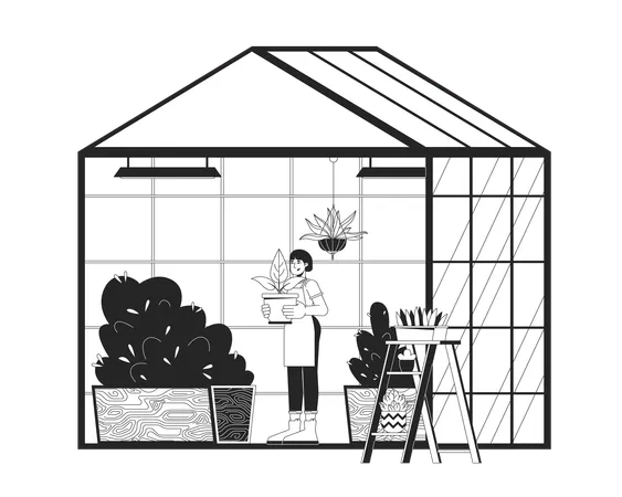 Woman working in greenhouse  Illustration