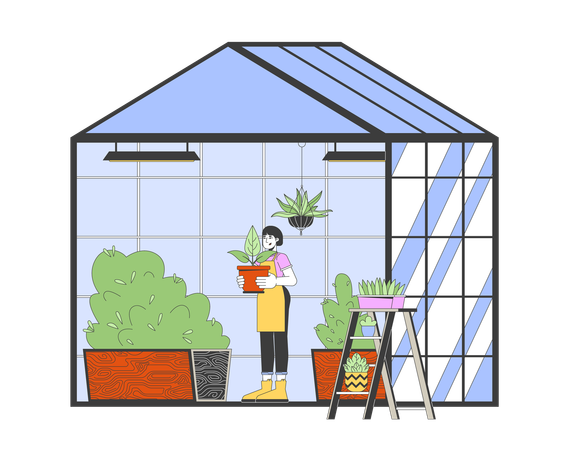 Woman working in greenhouse  Illustration