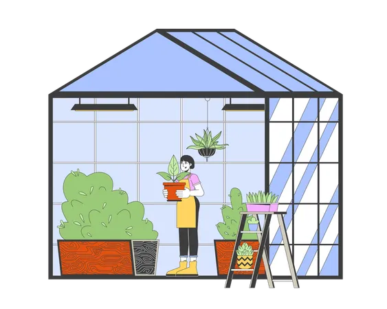 Woman working in greenhouse  Illustration