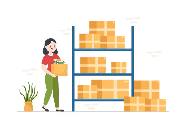 Woman working in logistic storehouse  イラスト