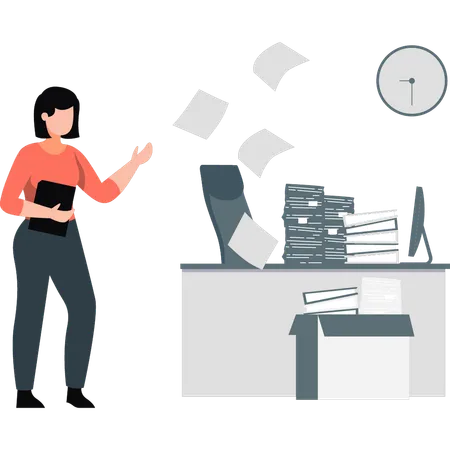 The Girl Is Working In An Office Illustration