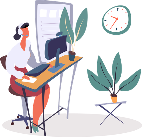 Woman Working in Office at office  Illustration