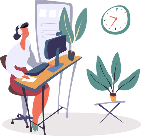 Woman Working in Office at office  Illustration