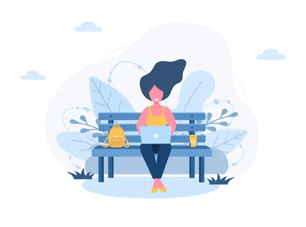 Woman working in park  Illustration