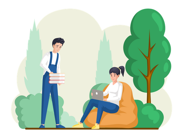 Woman working in park  Illustration