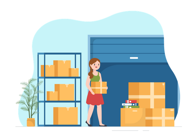 Woman working in Self Storage  イラスト