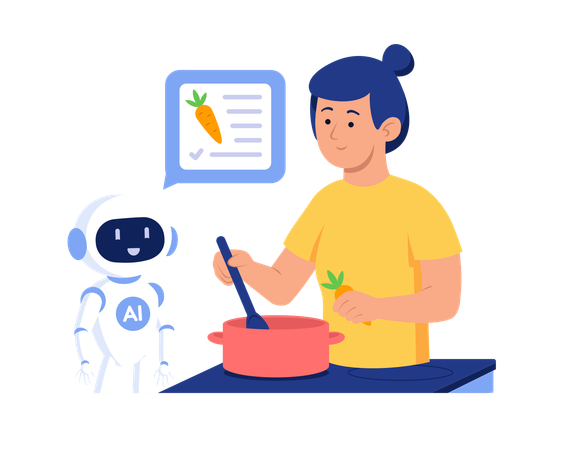 Woman Working In Smart Kitchen  Illustration