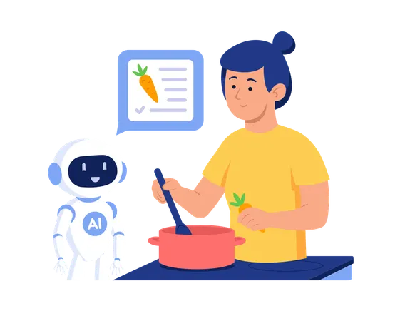 Woman Working In Smart Kitchen  Illustration