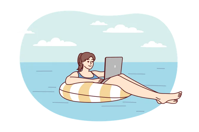 Woman working in swimming pool  Illustration