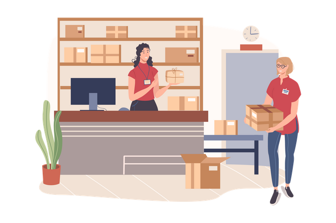 Woman working in warehouse Illustration