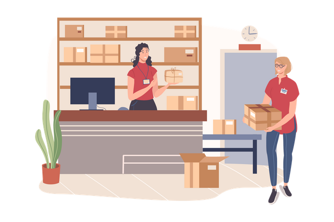 Woman working in warehouse  Illustration