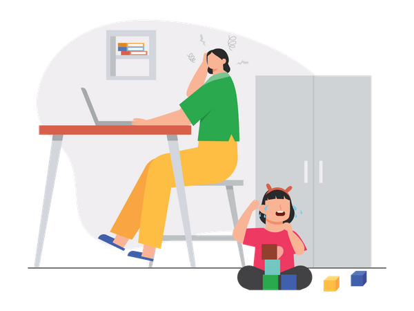Woman working laptop at home Illustration