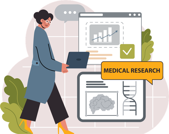 Woman working medical research  Illustration