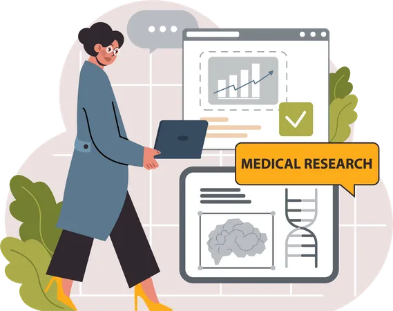 Woman working medical research  Illustration