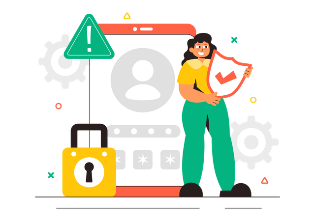 Woman working on account security  Illustration