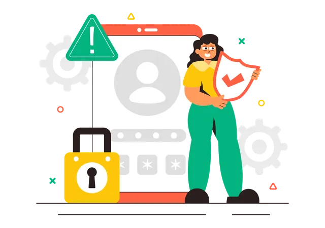 Woman working on account security  Illustration