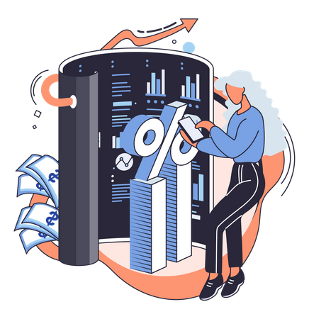 Woman working on accounting  Illustration