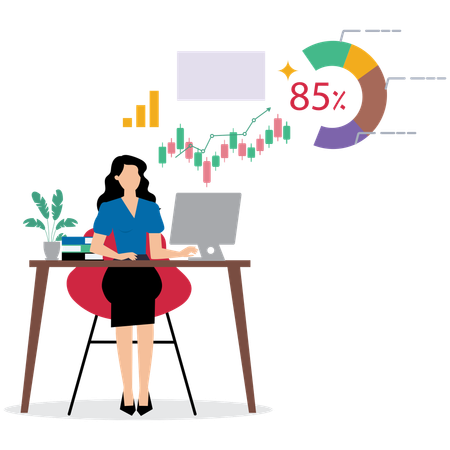 Woman working on Accounting Software Interface  Illustration