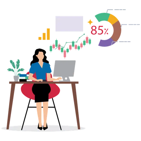 Woman working on Accounting Software Interface  Illustration