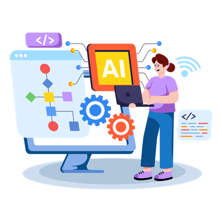 Woman working on Ai Algorithm  Illustration