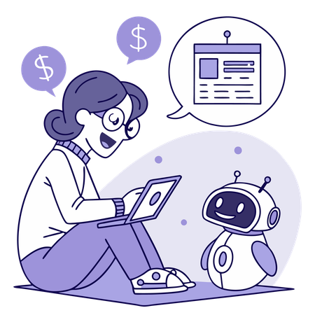 Woman working on ai budgeting assistance  Illustration