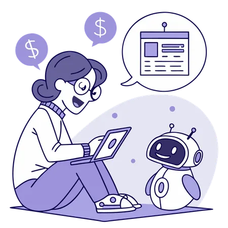 Woman working on ai budgeting assistance  Illustration