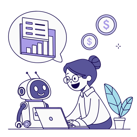 Woman working on ai budgeting assistance  Illustration