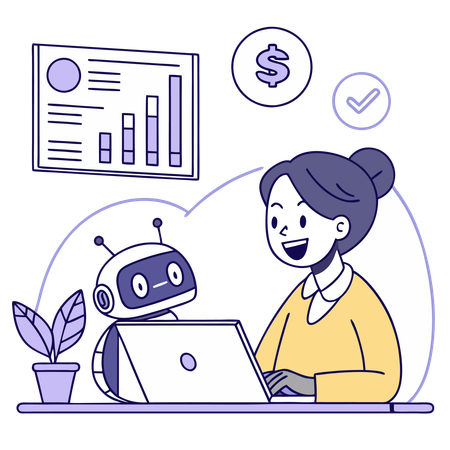 Woman working on ai budgeting assistance  Illustration