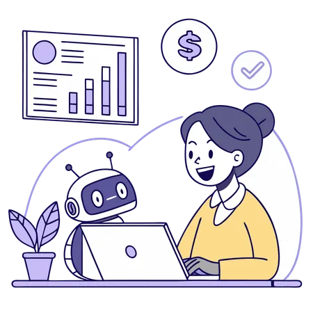 Woman working on ai budgeting assistance  Illustration