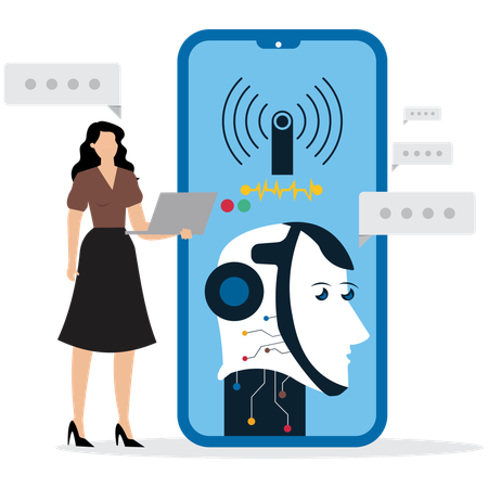 Woman working on AI-powered Chatbot  Illustration