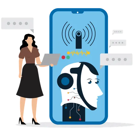 Woman working on AI-powered Chatbot  Illustration