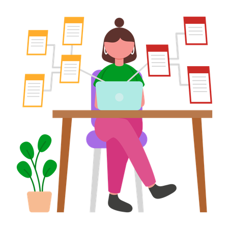 Woman Working on Algorithm  Illustration