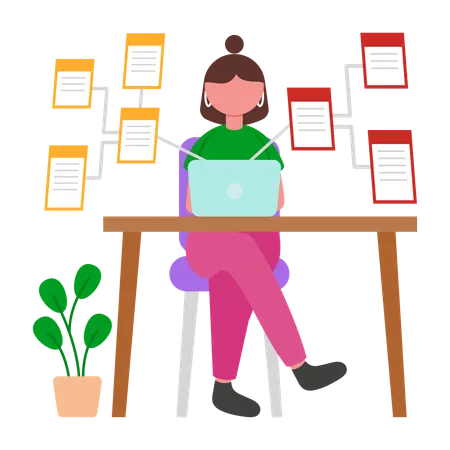 Woman Working on Algorithm  Illustration