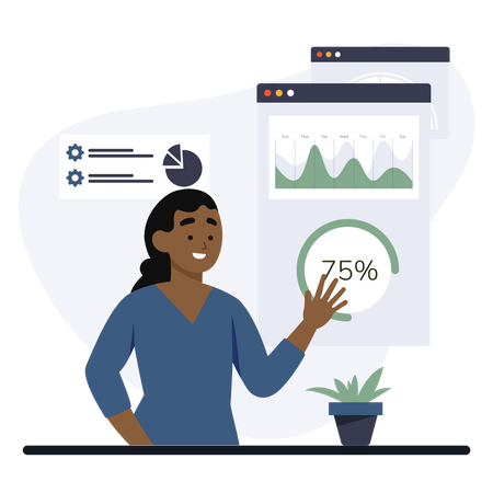 Woman working on analysis chart  Illustration