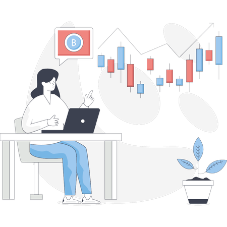 Woman working on analytic graph  Illustration