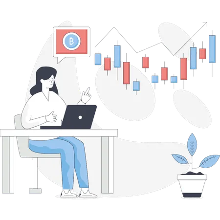 Woman working on analytic graph  Illustration
