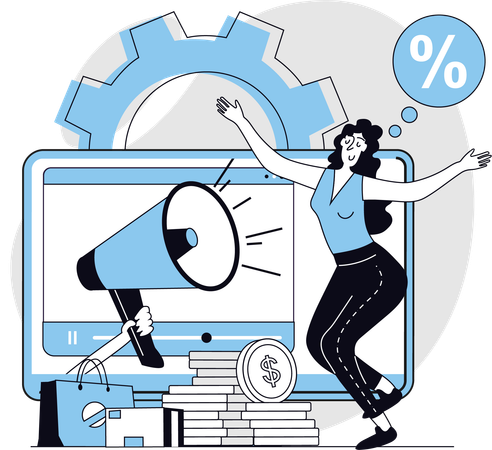 Woman working on attracting customers for company  Illustration