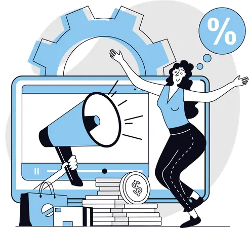 Woman working on attracting customers for company  Illustration