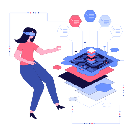 Woman working on augmented reality techniques  Illustration