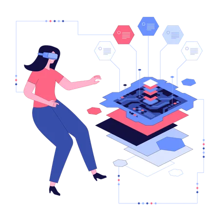 Woman working on augmented reality techniques  Illustration