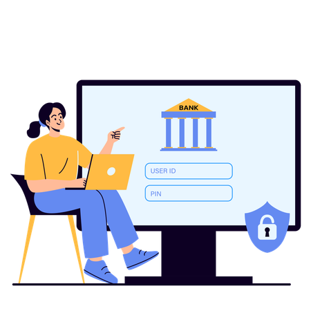Woman working on banking account privacy  Illustration