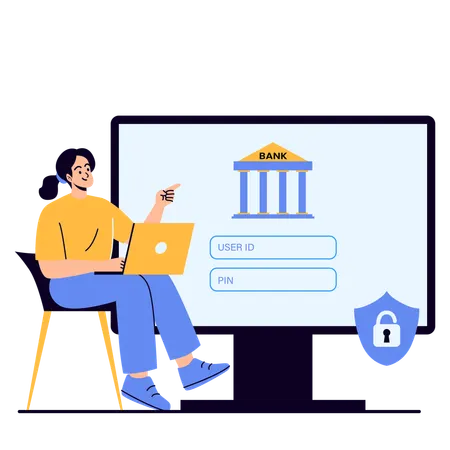 Woman working on banking account privacy  Illustration