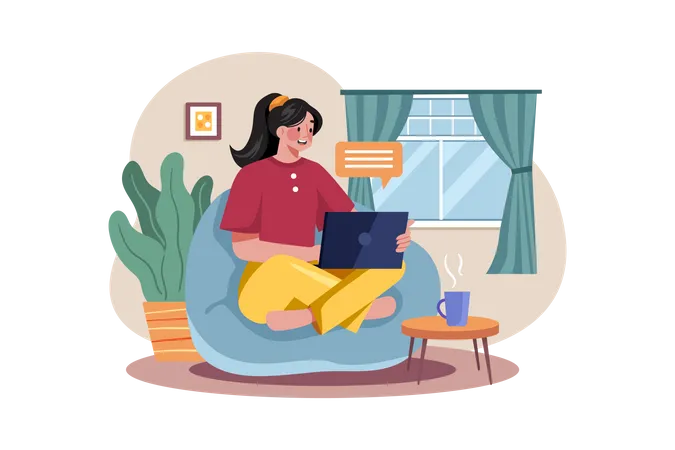 Woman working on bean bag  Illustration