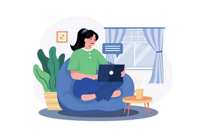 Woman working on bean bag  Illustration